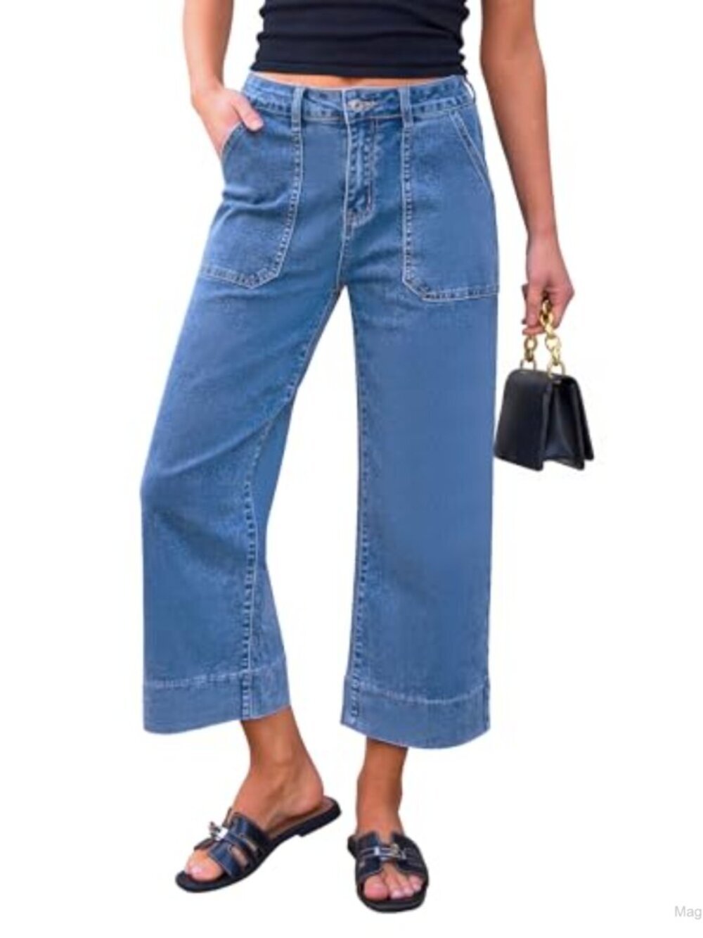 Wide Leg Capri Jeans for Women High Waisted Stretchy Denim Capris Casual Summer